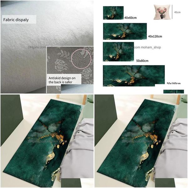 Tapis de luxe Tapis de chevet vert foncé longue cuisine antidérapante pour sol lavable absorbant salle de bain et toilette paillasson livraison directe Ho Dhjd0