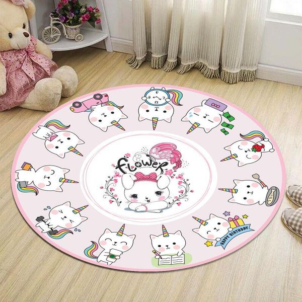 Alfombras Lavable a máquina Habitación para niños Dibujos animados Alfombra redonda Dormitorio Linda Silla de computadora Cojín Carpa Cesta Estera Manta para gatear