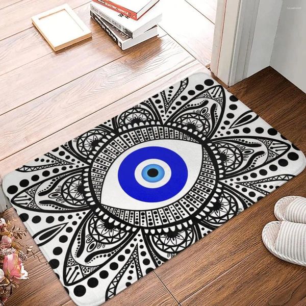 Tapis Mandala Evil Eye Tapis antidérapant Paillasson Tapis de salon Tapis de balcon noir Porte d'entrée décorative