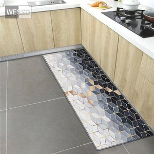 Tapis de cuisine en marbre imprimé géométrique, pour sol, mousse à mémoire de forme, longue salle de bain, personnalisé, absorbant l'eau