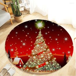 Tapijten Merry Christmas Round Rug Flanel Anti-Slip Absorberende portier slaapkamer huisvloer Matten decoratie woonkamer tapijt