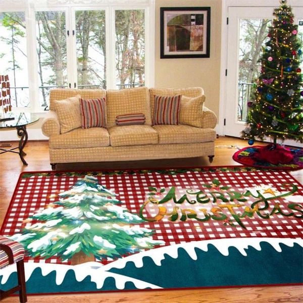 Tapis Joyeux Noël Tapis Doux Flanelle 3D Tapis Imprimés Salon Tapis Zone Anti-dérapant Grand Tapis Salon Décor D-003