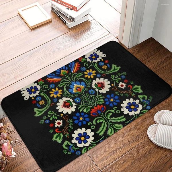 Tapis Mexicain Portugais Brodé Fleur Bain Tapis Antidérapant Bleu Crème Flanelle Tapis Porte D'entrée Paillasson Décor À La Maison Tapis