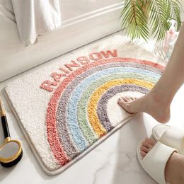 Alfombras Microfibra Fleece Alfombra de piso Rainbow Alfombra Baño Cuarto de baño Alfombras de flores Absorbente de agua Antideslizante Alfombras de baño suaves Lavable a máquina Decoración