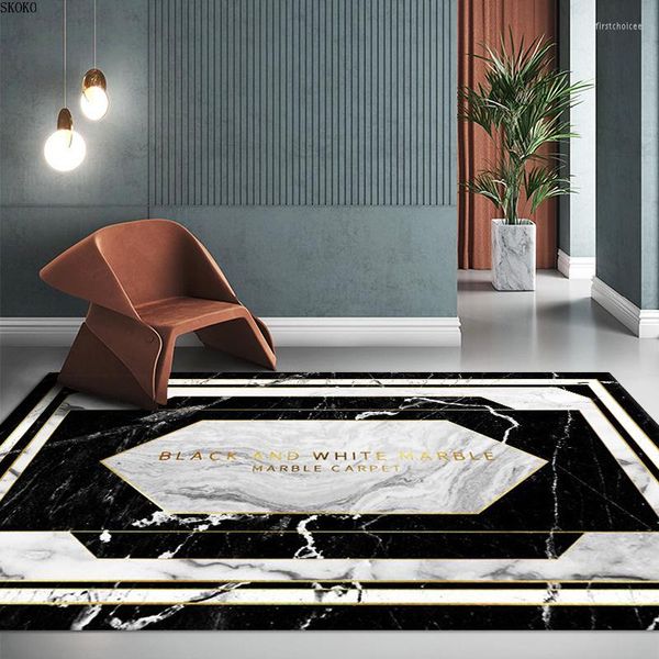 Alfombras Estilo minimalista Línea de oro negro Costura Alfombra de lujo Impresión Dormitorio Mesa de centro Decoración Área Alfombra de piso