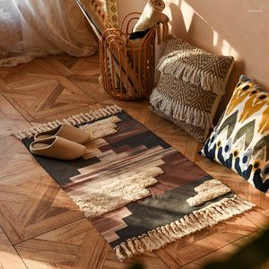 Tapijten Minimalistische stijl Tassel Weave tapijt mode afdrukken thuiskantoor linnen vloer decor tapijtdeur voetmatten voor er koord