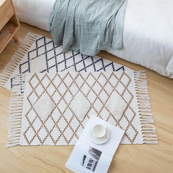 Tapis style minimaliste gland tissage tapis impression maison lin décor de sol tapis porte pied tapis pour baie fenêtre chevet decoracion