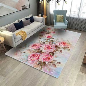 Carpets moderne 3d Floral grand tapis dans la table basse du salon tapis de table basse sans glissement lavable pour la cuisine du sol du sol de la cuisine