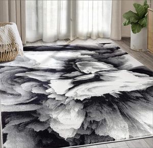 Carpets Tapis moderne à tourbillon floral noir et blanc 7'9