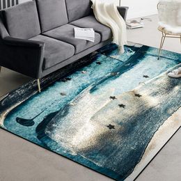 Tapijten moderne abstracte kunst hemel blauw zeewateren goud tapijten en voor woonkamer slaapkamer hal tapijt kids antiskid vloermat