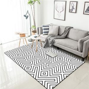 Tapis Moderne Noir Et Blanc Géométrique Ligne Courbe Tapis Tapis Pour Salon Chambre Doux Étude