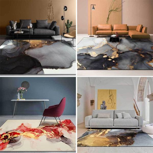 Tapis chinois moderne tapis abstrait encre couleur dorée tapis non pelucheux mode maison salon décor zone tapis de sol tapis pour chambre à coucher