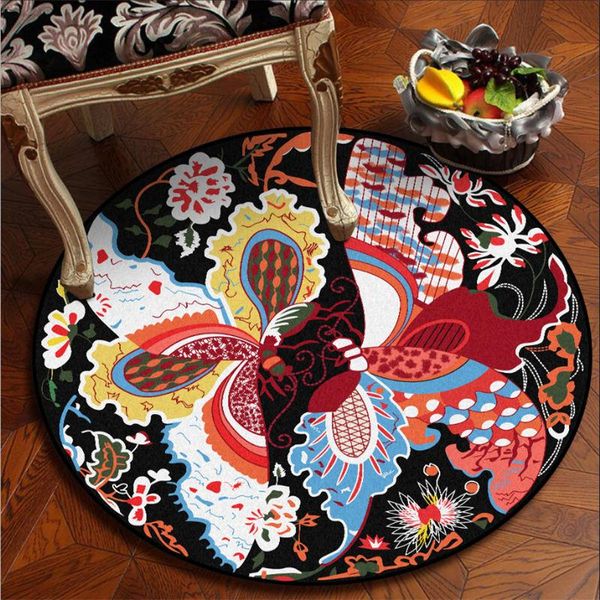 Tapis Moderne Coloré Rond Vintage Papillon Motif Tapis Pour La Maison Salon Tapis De Sol Chambre Décor