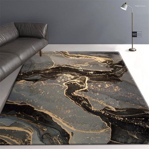 Alfombras modernas para sala de estar, decoración de dormitorio de oro negro abstracto, alfombra antideslizante para entrada, pintura al óleo, alfombra de área grande