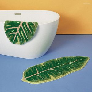 Tapis moderne motif feuille porte de maison tapis de pied antidérapant salle de bain toilette imperméable microfibre tapis de bain plantes tropicales vertes