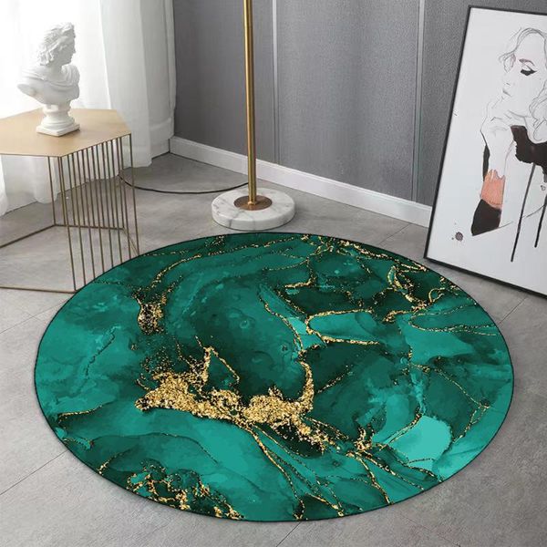 Tapis Tapis de salon de luxe moderne et tapis d'or vert noir abstrait marbre rond tapis de sol chambre à coucher décor à la maison chaise antidérapante