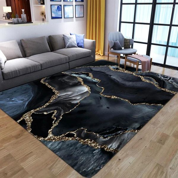 Alfombras Modern Nordic Black Gold Pattern Alfombra para sala de estar Dormitorio Sofá Sofá antideslizante Soft Floor Mat DT51