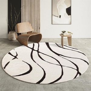 Tapis rond moderne pour salon, décoration géométrique, noir, blanc, doux, Shaggy, chambre à coucher, chaise moelleuse, Mat261T