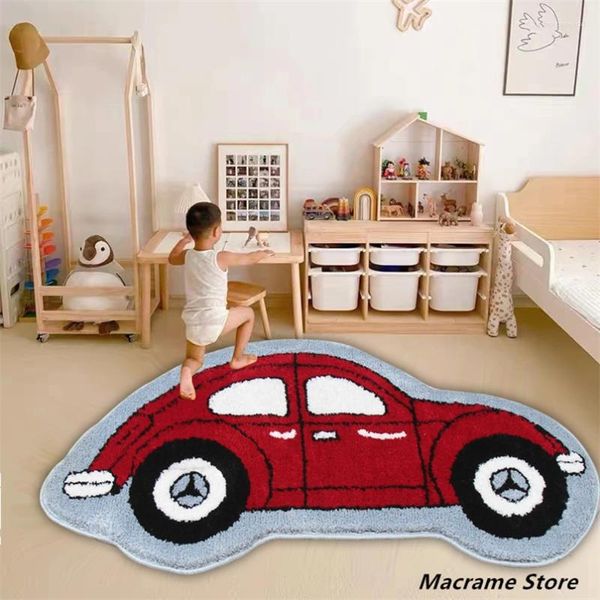 Tapis moderne simple flocage maison tapis dessin animé voiture chambre d'enfant couverture de chevet salle de bain absorbant tapis de pied antidérapant