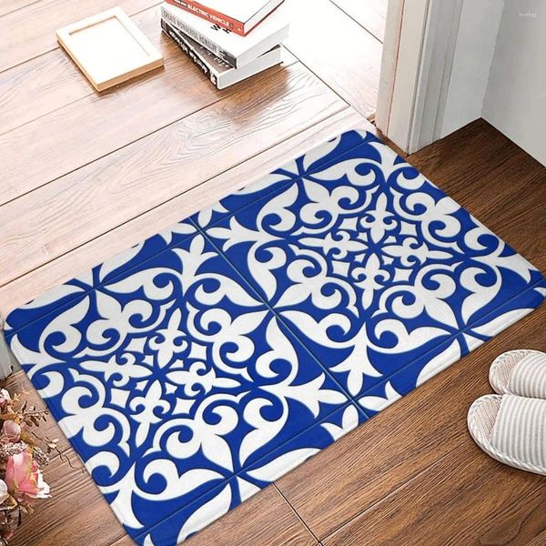 Tapis Carrelage Marocain - Paillasson Bleu Cobalt Tapis Tapis Tapis Coussin Antidérapant Coussin Avant Pièce Couloir Cuisine Chambre Balcon Toilette