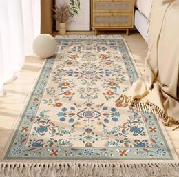 Tapis marocain chambre salon tapis de chevet Tapis de sol Floral Kilim coton lin Tapis rectangulaire Tapis persan gland
