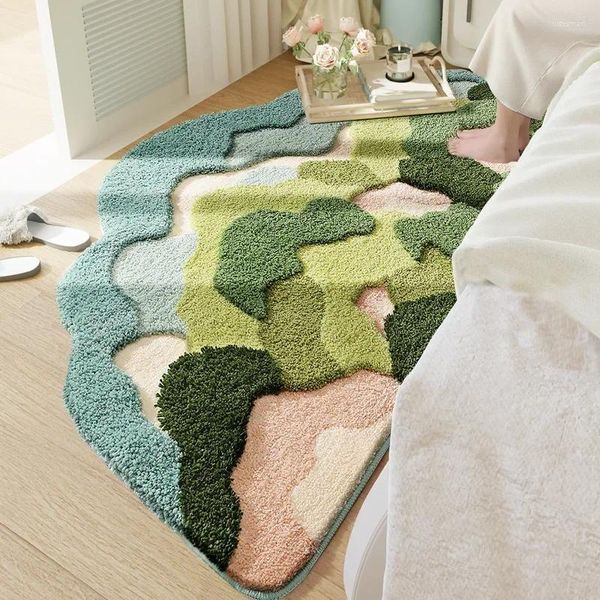 Alfombras de montaña bosque estampado alfombra con flauta moderna flor de felpudo alfombras de área de baño de color irregular bajo