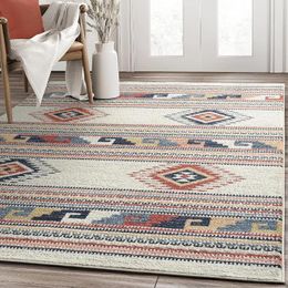 Carpets Tapis multicolore au design du sud-ouest 1,5 x 2,1 m (5 x 20,3 cm) – Ne perd pas ses poils, orange, gris, beige, motif tribal, pour salle à manger