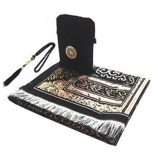 Tapis Tapis de prière musulman islamique turc noir Chenille Ramadan tapis lavable tissé Islam tapis Portable musulmans tapis 230923