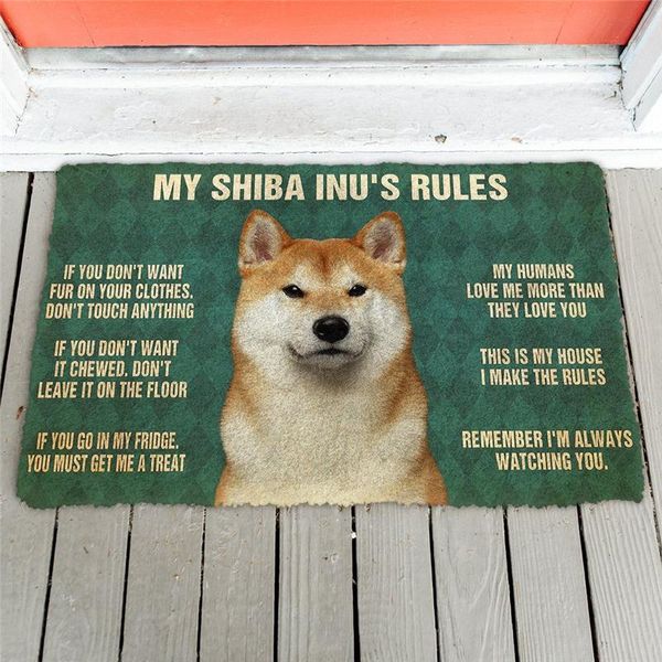 Tapis My Shiba Inus Règles Paillasson Décor Imprimé Animal Chien Tapis De Porte Antidérapant 3D Doux Flanelle Tapis Personnalisé Pour Couloir Chambre Tapis