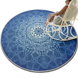 Tapijten Mysterieus Bohemia-stijl Decoratie tapijt 140 cm Ronde gevormde grondmat Non-slip blauwe stoelbodem Door
