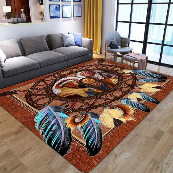 Alfombras de estilo nacional de franela suave, alfombra con estampado 3D, alfombrilla antideslizante, mesita de noche grande, sofá, mesa, decoración del hogar