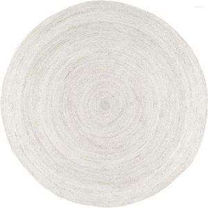 Tapis Tapis de fibre naturelle Tapis fait à la main pour salon Bohème Blanc Jute 90x90 cm Tapis rond Décor à la maison