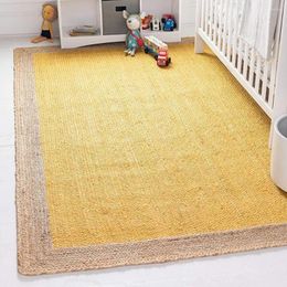 Tapijten natuurlijke vezels geel jute tapijt voor woonkamer bruine rand handgemaakt 150x240 cm rechthoekig gebied tapijt slaapkamer huisdecoratie