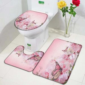 Alfombras de flores naturales, juego de alfombrillas de baño para baño, amarillo, girasol, rojo, rosa, acuarela Floral, alfombra para puerta, decoración, alfombrilla antideslizante para cubierta de inodoro