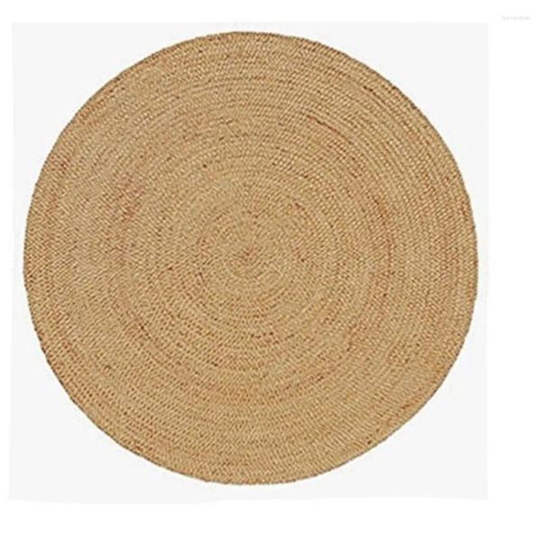 Alfombras Natural para sala de estar Fibra Alfombra de piso hecha a mano Yute simple 90x90 cm Dormitorio redondo Decoración para el hogar