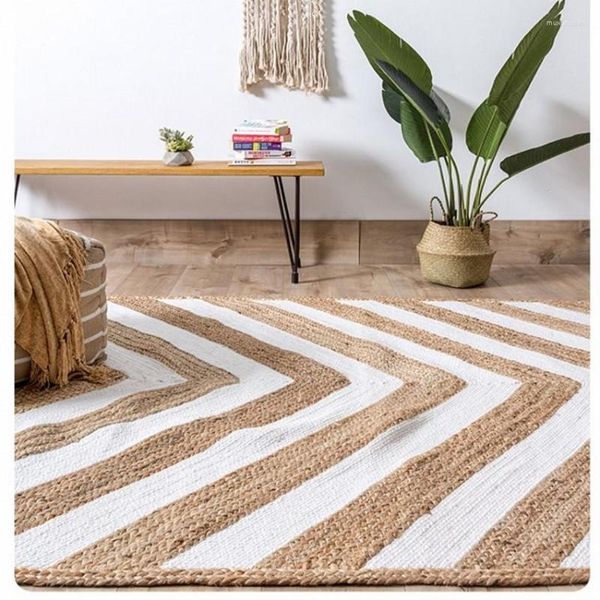 Alfombras Natural India Calidad Yute Hecho a mano Sala de estar Alfombra Tamaño grande Decoración de la cabecera Oficina Cool Mat para el verano