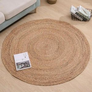 Alfombras Jute natural japonés creativo redondo alfombra para sala de estar alfombras de hierba de ratán hechas a mano sofá silla de dormitorio
