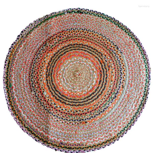 Alfombras alfombra de yute natural jaipuri tejido tejido de 90x90 cm para sala de estar de decoración del hogar dormitorio