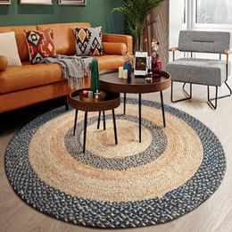 Tapijten natuurlijke kwaliteit jute handgemaakte gebied tapijt Amerikaanse stijl ronde gevormd vintage decoratief bed tapijt koelmat voor de zomer