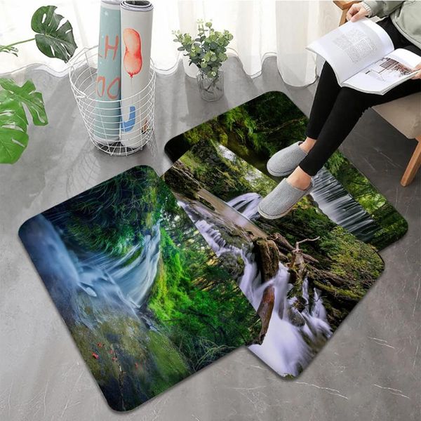 Tapis Nature Forêt Cascade Tapis de sol Rectangle Anti-dérapant Accueil Doux Badmat Porte D'entrée Intérieur Extérieur El Décor