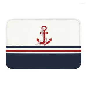 Carpets Navy Blue Stripes Nautical Anchor Boat Paillomat Mat Anti-Slip Kitchen Bathroom Toilet Rapis Tapis 40 60cm Salon Pootage