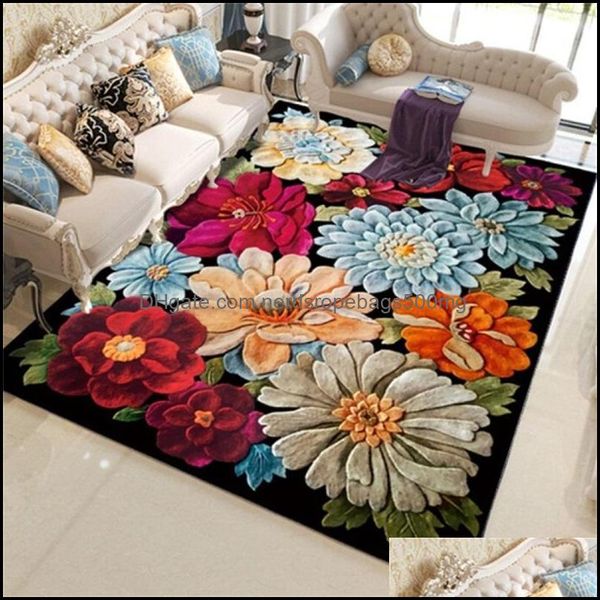 Alfombras Nuevo 3D Floral Impreso Alfombras grandes para el hogar para sala de estar Dormitorio Alfombra Antideslizante Flores Alfombra Cocina Alfombra de piso Decoración 63 Dhzx6