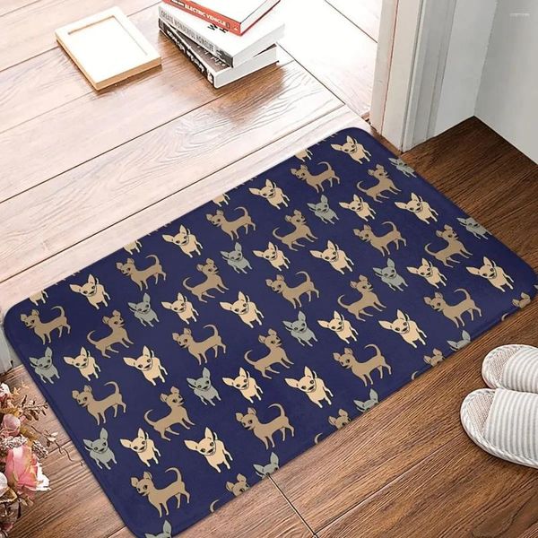 Carpets Carpet non glissé Chihuahua Chihuahuas Navy Blue Dormat Salle Room Mat de bain Porte d'entrée