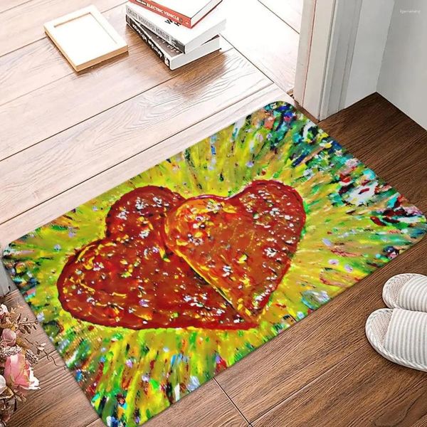 Carpets Tapis non glissé deux coeurs en 3 4 Time Porte-Time Salle Bathroom Mat Entrance Door Decoration tapis