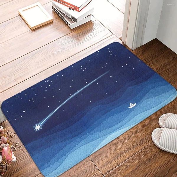 Carpets non glissant paillasson tombant étoile Shooting Sailboat Ocean Waves Blue Sea Baignier de salle de bain Mat de chambre à coucher