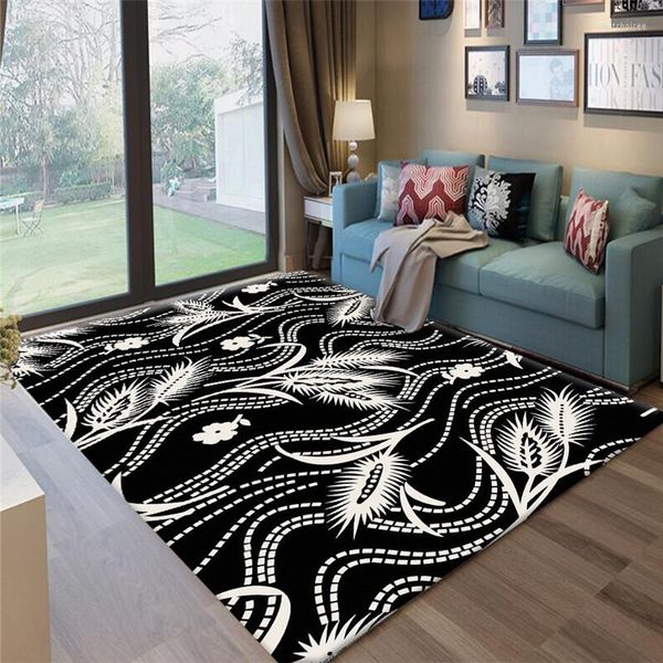 Tapis nordique noir/blanc imprimé 3D pour salon chambre à coucher tapis extérieur maison grande taille décor tapis couloir tapis antidérapant