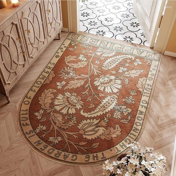 Tapis Tapis nordique Tapis de maison Tapis de style ethnique Impression végétale antidérapante Flanelle Porte douce Intérieur Demi-cercle Pieds Entrée