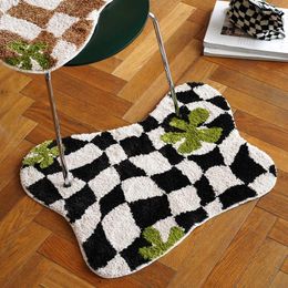 Tapis nordique damier tapis à la main de la chambre de tapis tufted décor kawaii tapis pour le plancher à l'aiguille de punch de dessin animé de chambre à coucher