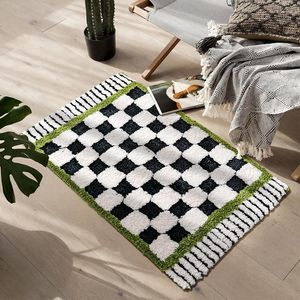 Alfombras Nordic Checkerboard Tapete Soft Tufting Enter Door Floormat Alfombra antideslizante Absorbente Baño Pies Almohadillas Inodoro Cocina Mats