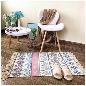 Tapis nordique coton et lin tapis avec gland chambre décoration matelas de prière adolescent pour lit bienvenue coussin de pied